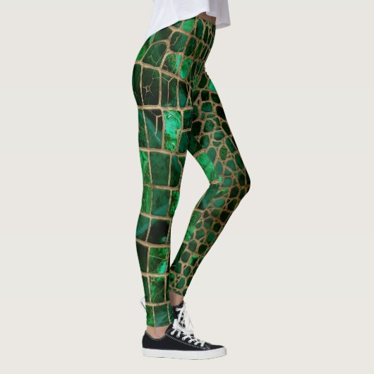 Faux Crocodile texture Malachite and gold Leggings (Rechts)