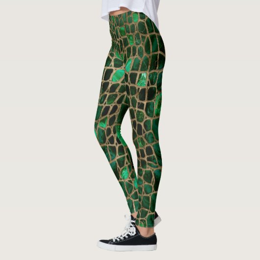 Faux Crocodile texture Malachite and gold Leggings (Links)