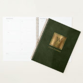 Faux cuir aspect vert foncé or monogramme 2024 (Devant avec enveloppe)