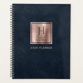 Faux Cuir Bleu Marine Rose Gold Monogram 2025 (Devant)