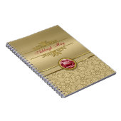 Faux Dark Ruby Red Gemstone Metallic Gold Damask Notitieboek (Rechterzijde)