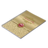 Faux Dark Ruby Red Gemstone Metallic Gold Damask Notitieboek (Linkerzijde)
