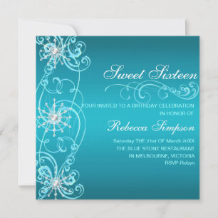 Faux de neige bleu et blanc Sucré 16 Invitation d'