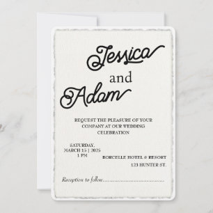 Faux Deckle Edge Paper Invitation Script Wedding Kaart