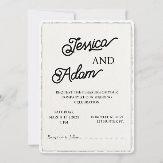 Faux Deckle Edge Paper Invitation Script Wedding Kaart (Voorkant)