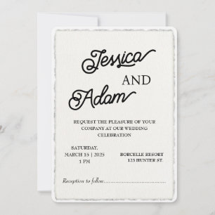 Faux Deckle Edge Paper Invitation Script Wedding Kaart