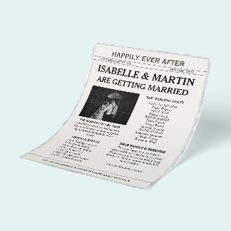 Faux Deckle-Edge zwart-wit krant bruiloft Flyer