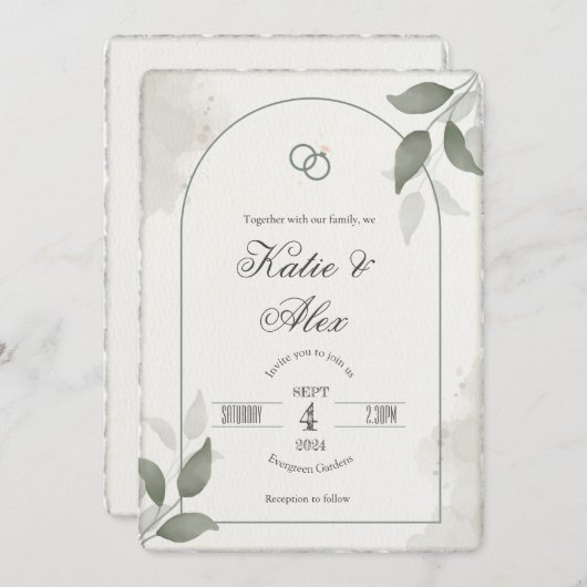 Faux Deckling Edge Rustic Simple Script Invitation (Devant / Derrière)
