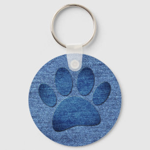 Faux Denim Jeans Dog Paw Print Sleutelhanger