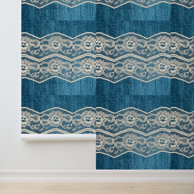 Faux denim & kant behang (Applicatie)