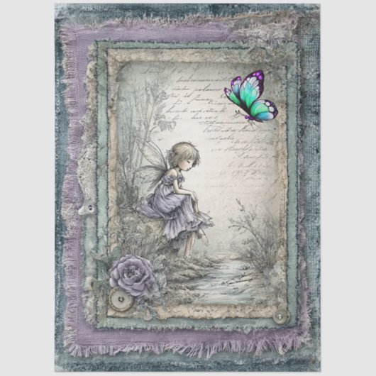 Faux Denim & Lace Fantasy Fairy Decoupage Tissuepapier (Voorkant)