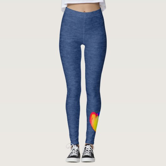 Faux Denim met Dripping Heart Design Leggings (Voorkant)