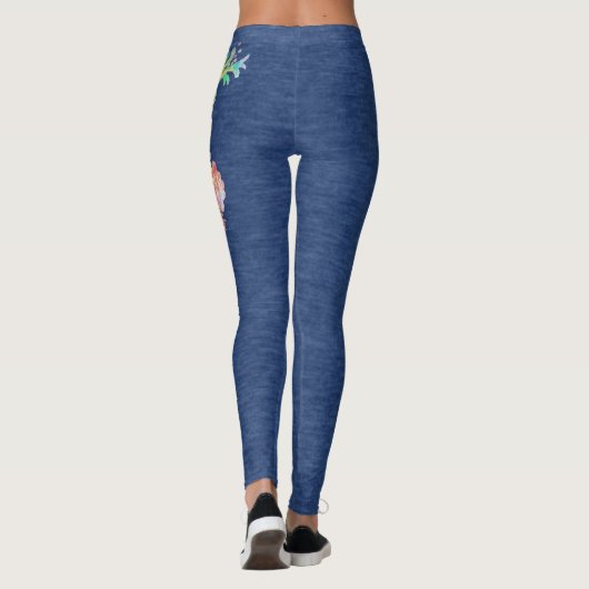 Faux Denim met Floral Panel Design Leggings (Achterkant)