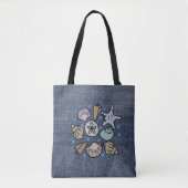 Faux Denim Patchwork Seashell Kunsttas Draagtas (Voorkant)