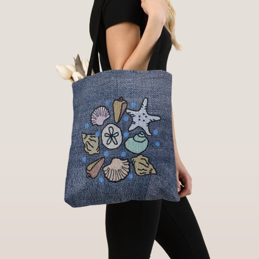 Faux Denim Patchwork Seashell Kunsttas Draagtas (Dichtbij)