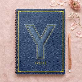 Faux Denim Yellow Stitch Letter Y Monogram Notitieboek