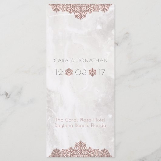 Faux d'hiver Rose Gold Snowflakes Mariage Menu (Dos)