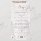 Faux d'hiver Rose Gold Snowflakes Mariage Menu (Devant / Derrière)