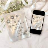Faux Diamond and White Pearl Buttonnen Wedding Kaart