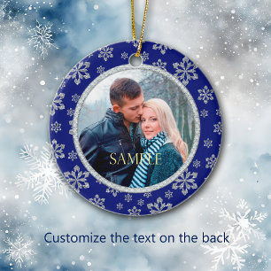 Faux Diamond Blue Snowflake Lijst Keramisch Ornament