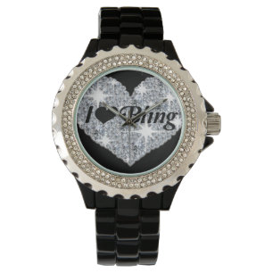 Faux Diamond Heart 'I love bling'-horloge Horloge