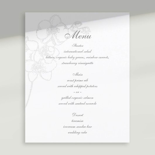 Faux Embossé Orchidée Menu Mariage traditionnel