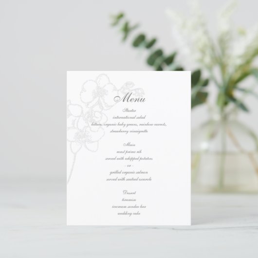 Faux Embossé Orchidée Menu Mariage traditionnel (Debout devant)