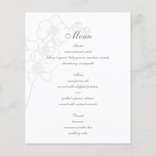 Faux Embossé Orchidée Menu Mariage traditionnel (Devant)