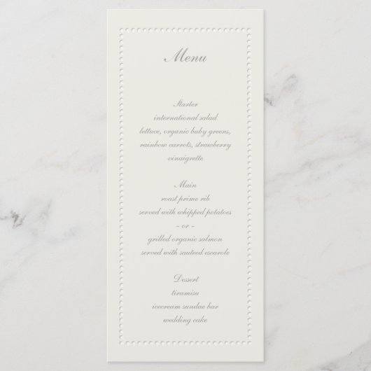 Faux Embossed Beaded Lijst Formele bruiloft Menu (Voorkant)