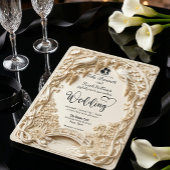 Faux Embossed Carved Cream Bas Relief Wedding Kaart