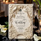 Faux Embossed Carved Cream Bas Relief Wedding Kaart