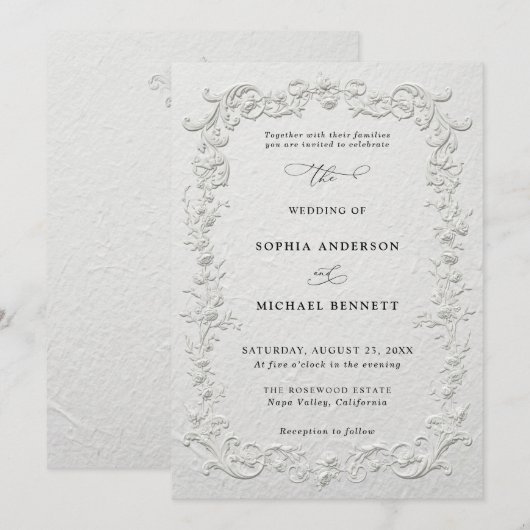 Faux Embossed Floral Wedding Invitation (Devant / Derrière)
