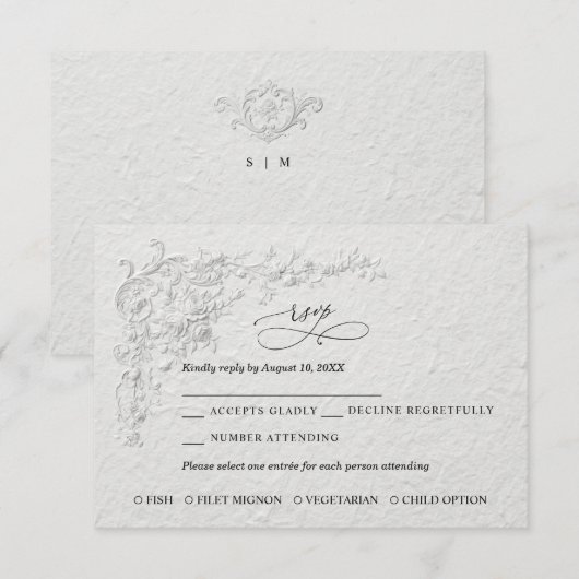 Faux Embossed Floral Wedding RSVP Card (Devant / Derrière)