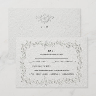 Faux Embossed Floral Wedding RSVP Card