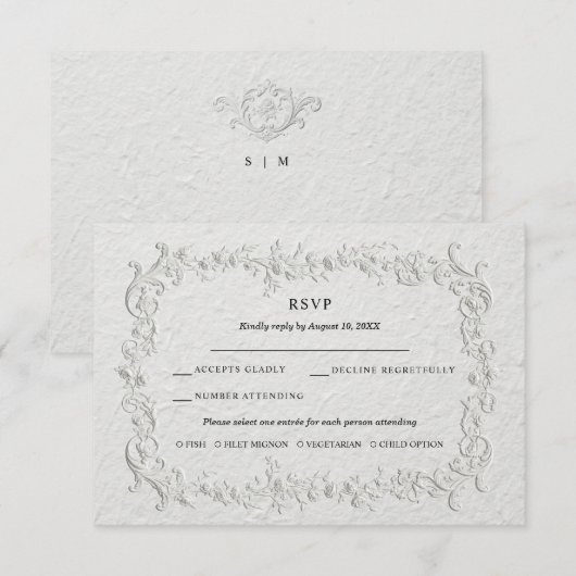 Faux Embossed Floral Wedding RSVP Card (Devant / Derrière)