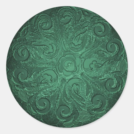 Faux Embossed look Seal Emerald Green Ronde Sticker (Voorkant)