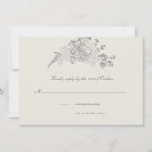 Faux Embossed Peony Formal Ecru Wedding Carte RSVP (Devant)