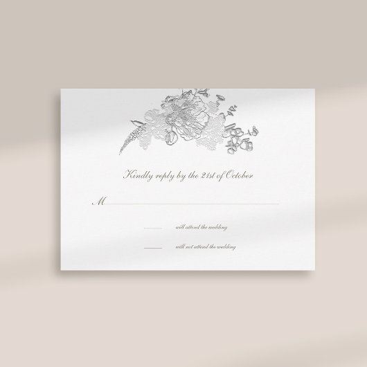 Faux Embossed Peony Mariage Formel Ivoire Carte RS