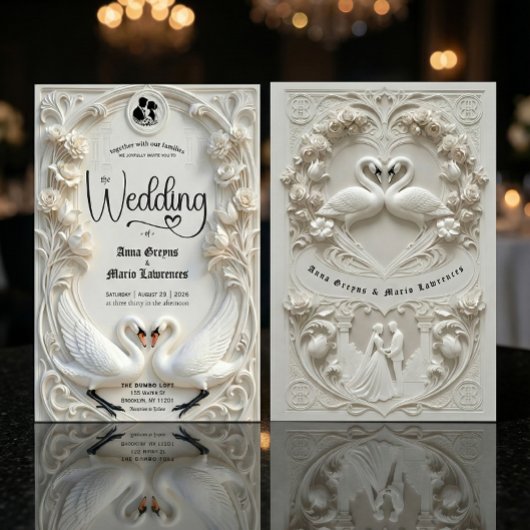 Faux Embossed Relief Sculpted Swans Wedding  Kaart