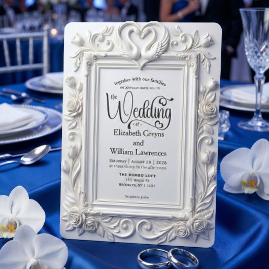 Faux Embossed Swans & Roses Fairytale Wedding Kaart