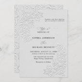 Faux Embossed White Roses Wedding Invitation (Devant / Derrière)