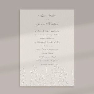Faux Embossed Wildflowers Ecru Classic Wedding Kaart
