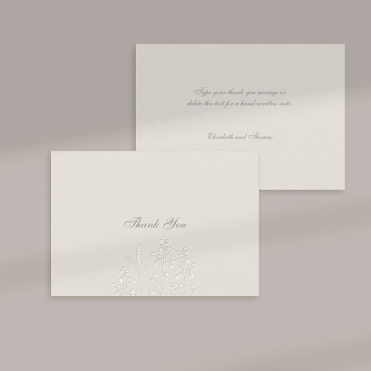 Faux Embossed Wildflowers Ecru Wedding Bedankt