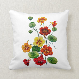 Faux Embroided Colorful Nasturtiums Pillow Kussen