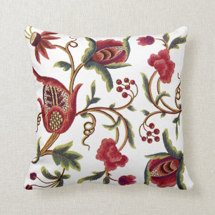 Faux Embroidery - Red Jacobean Crewel Embroidery Kussen