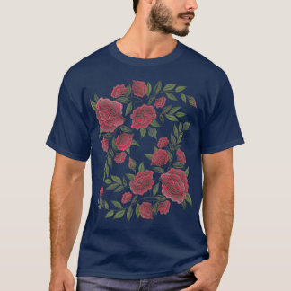 Faux Embroidery Roos Stitching Patch Style T-shirt