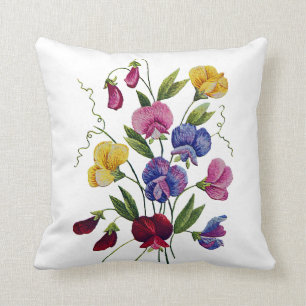 Faux Embroidery - Sweet Peas Jacobean Embroidery Kussen
