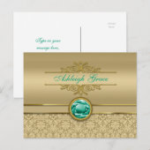 Faux Emerald Gemstone Metallic Shiny Gold Damask Briefkaart (Voorkant / Achterkant)