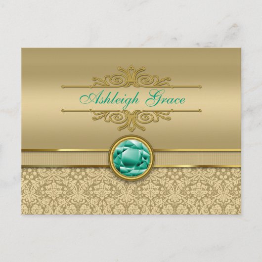 Faux Emerald Gemstone Metallic Shiny Gold Damask Briefkaart (Voorkant)