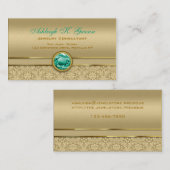 Faux Emerald Green Gemstone Metallic Gold Damask Visitekaartje (Voorkant / Achterkant)
